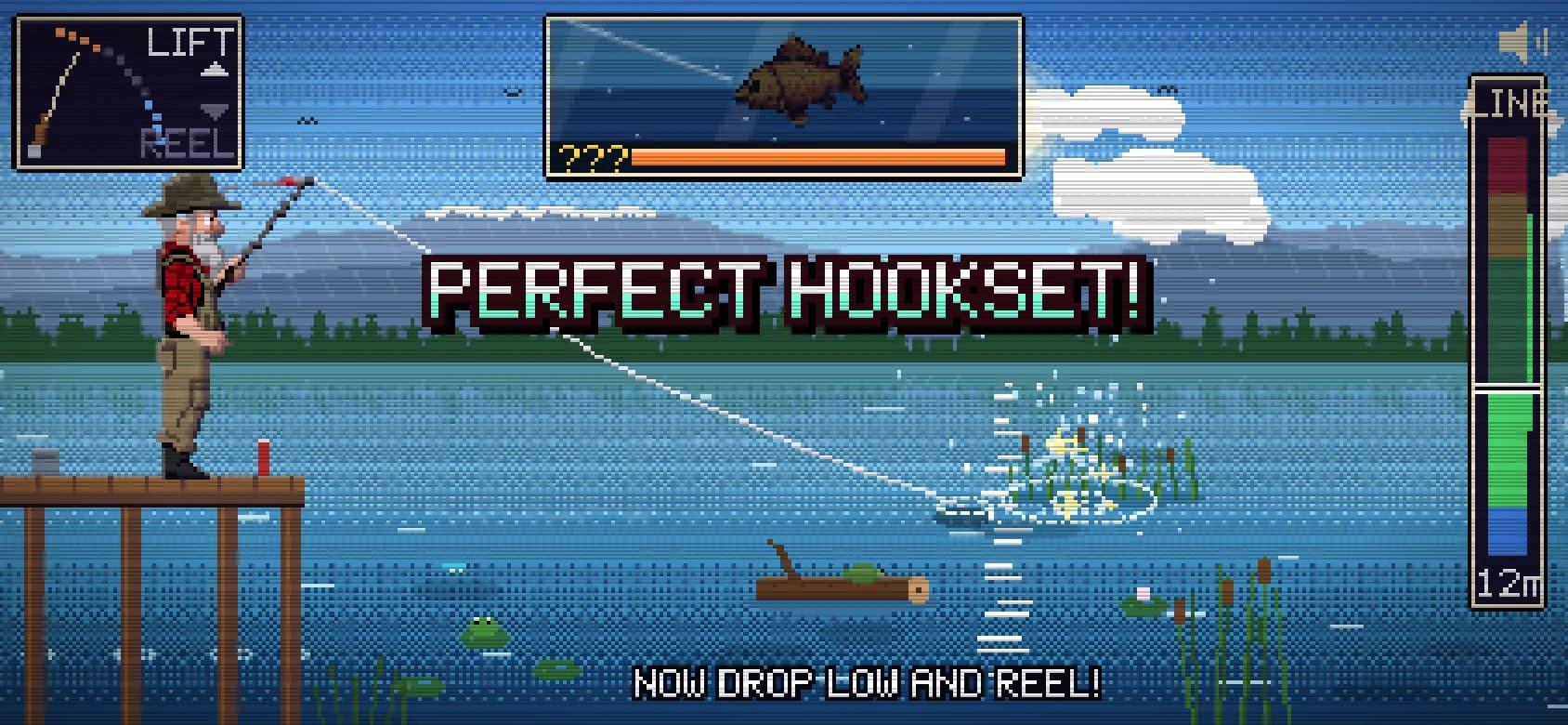 PERFECT HOOKSET! A carp on the line, with the rod dial, tension gauge and an underwater window