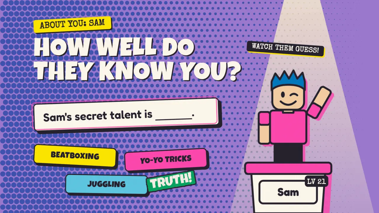 Promo art: an About You question written about one of the players